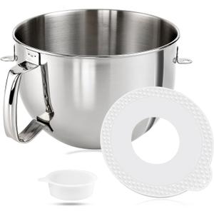 Stainless Steel Mixer Bowl & Mixer Bowl Lid Cover, Compatible with KitchenAid Series 5.5-6 QT Lift Stand Mixer, Suitable for KV25, KV25, KP26, KB26, Dishwasher Safe, Ergonomic Handle, Heavy Duty