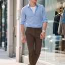 Plaid&Plain Men's Dress Pants Slim Fit Stretch Khaki Pants Wrinkle Free 8802 Brown 38x34