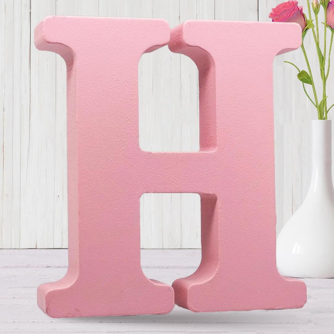 AOCEAN 8 Inch Pink Wood Letters Unfinished Wood Letters for Wall Decor Decorative Standing Letters Slices Sign Board Decoration for Craft Home Party Projects (H)