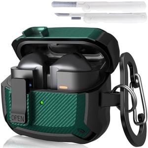 AIRSPO Compatible with Samsung Galaxy Buds 3 Case & Pro Case, Hard Case with Lock, Carbon Fiber, Green