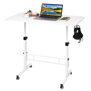 Dekhaoxe Standing Desk Adjustable Height, Rolling Walking Pad Desk, Small Mobile Table with Wheels, Portable Stand Up Table for Standing or Sitting, Size 31.5x15.7 Inch White