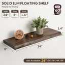 Floating Shelves Set of 2, Solid Elm Wood Wall Shelves 24 Inch - Invisible Bracket Mount for Living Room, Bedroom, Kitchen, Bathroom - Brown, Live Edge, 24"L, 2Packs