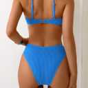 Fanuerg Women's Ribbed Triangle Bikini Sets O Ring Linked Two Piece Swimsuit Textured Cheeky Swim Bathing Suit (Blue, S)
