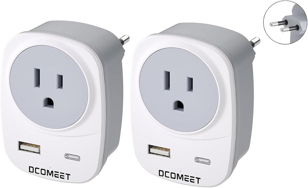 US to EU Power Adapter with Dual USB Ports - Travel Adapter for Europe, Type C Plug Converter with American Socket