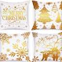 Lanpn White and Gold 18x18 Christmas Pillow Covers Set of 4, Decorative 18 Inch Navy Winter Snowflake Throw Pillow Case Xmas Cushion Cover for Indoor House Sofa Gold
