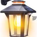 Motion Sensor Solar Wall Lights Outdoor with 3 Lighting Modes, Dusk to Dawn LED Wall Lantern Porch Sconce Waterproof Exterior for Barn Patio Garage Garden Farmhouse Door, 2 Types of Wall Mount (Black) (1 Pack))