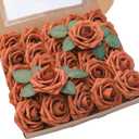 Floroom Artificial Flowers 25pcs Real Looking Burnt Orange Foam Fake Roses with Stems for DIY Terracotta Wedding Bouquets Bridal Shower Centerpieces Floral Arrangements Party Tables Home Decorations