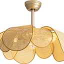Rattan fandelier Ceiling Fans with Lights, Fandelier Chandelier Ceiling Fan and Remote,Boho,Flush Mount,Low Profile,for Bedroom,Living Room,(25.5 Inch,6 Speed