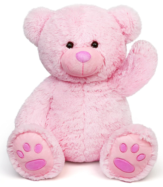 LotFancy Teddy Bear Stuffed Animals, 20 inch Pink Stuffed Bear, Cute Plush Toy with Footprints, Gift for Kids Baby Toddlers on Baby Shower, Easter Decoration