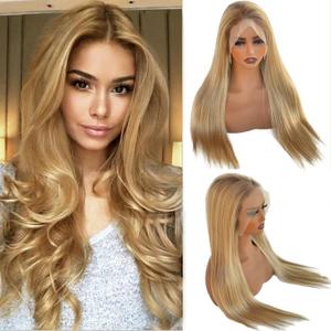 Brown to Blonde Human Hair Wig 13x6 Highlight Ombre HD Lace Frontal Wigs Human Hair Pre Plucked With Baby Hair 180% Density Straight Lace Wigs Human Hair For Women 30Inch (#4T16P22)