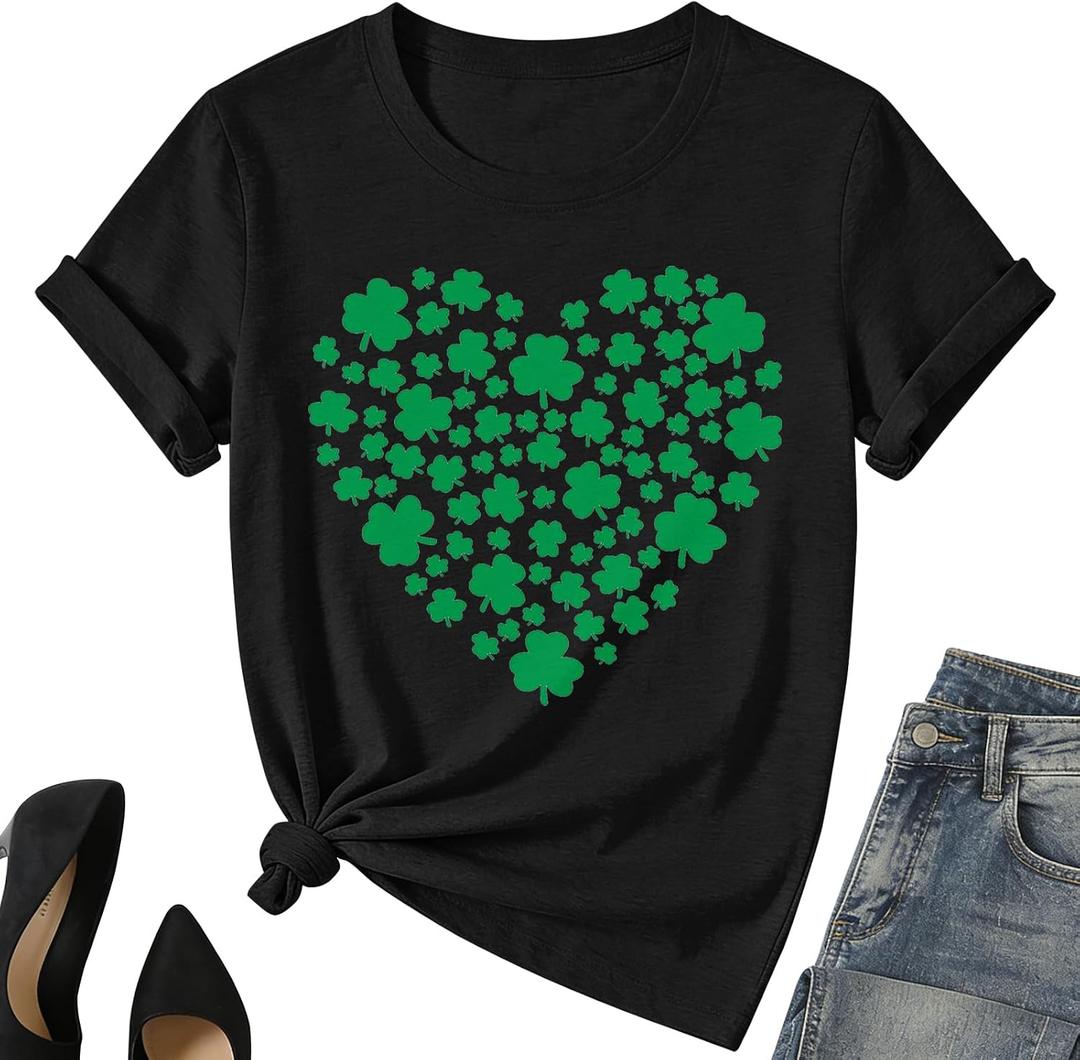 St.Patrick Day Lucky Shirt for Kids-Irish Girls Shamrock Tee Tops Boys Toddler Clover Short Sleeve (Black, S)