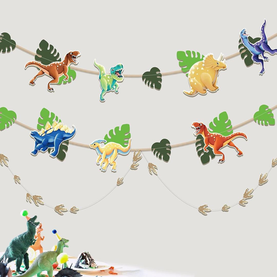 Cheerland Dinosaur Party Decorations Dino Garland Footprint Streamer Hanging Banner Palm Leaves String Wall Decor Backdrop for Kids Birthday Jurassic Theme Party Supplies