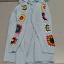 Lemamwu 2024 Boho Floral Pattern Crochet Open Front Long Sleeve Casual Knit Cardigan Sweater