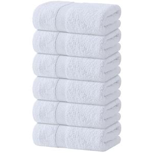 White Hand Towels Set for Bathroom, 6 Pack - Cotton Hand Towel Set for Gym, Kitchen and Spa, 16x27 Inches Soft Highly Absorbent Quick Dry Terry Salon Towels