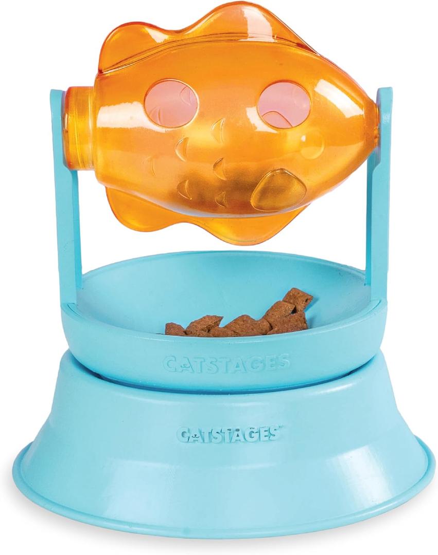 Catstages 2-in-1 Spinning Fish Treat Dispenser Cat Toy, Interactive Puzzle Feeder & Cat Ball Track Add-On, Blue