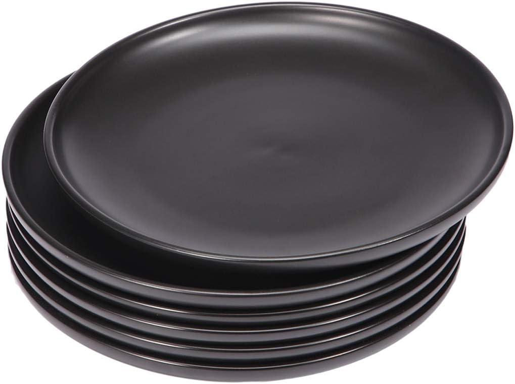 BonNoces Matte Black Porcelain Dinner Plate Set, 8-Inch Modern Round Reusable Lunch & Dessert Plates, 6 Count