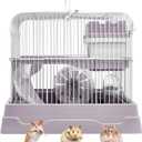 PINVNBY 2-Tier Dwarf Hamster Cage, Hamsters Travel Cage Portable Mouse Cages with Running Exercise Wheels, Water Bottle and Food Dish for Hamster Mouse Rat 11.7 * 8.7 * 9.38 in (Gray)