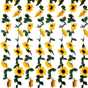 8Pcs 63Ft Sunflower Garland, Fake Hanging Flowers, Sunflower Artificial Flower Vine, Hanging Floral Vine Garland for Wedding, Party, Wall Arch, Halloween, Christmas Summer Garden Backdrop Decor