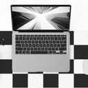 Non-Slip Checkered Desk Mat, Waterproof PU Leather Protector, Large Blotter, Easy Clean Laptop Writing Mat for Work/Home/Decor (31.5"x12", White Black)