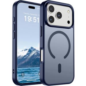 SUPFINE Magnetic for iPhone 17 Pro Case (Compatible with MagSafe)(Military Grade Drop Protection) Translucent Matte Shockproof with Anti-Fingerprint Phone Cover,Navy Blue