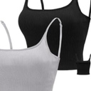 Chilylori Seamless Sports Bra Cropped Tank Top with Adjustable Straps Workout Tops Ribbed Sports Bra for Women Wireless Longline Crop Tank Padded Comfortable Brami 2 Pack Grey+Black M