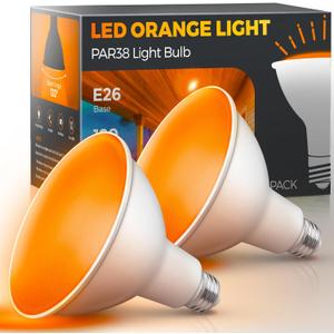 LOHAS Orange Flood Light Bulbs, PAR38 LED Flood Light Outdoor 100W Equivalent, 15 Watt Colored Porch Light Bulb, E26 Base Ideal for Home Lighting, Holiday, Party Decoration, 2 Pack