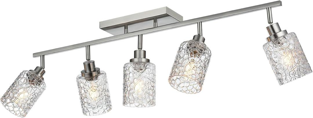 5 Light Track Lighting Kit with Rotatable Head, Brushed Nickel Finish Directional Spotlight Fixture Directional Spotlight