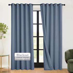 RYB HOME 3-in-1 Soundproof - Blackout - Energy Saving Room Divider Curtains, Extra Wide Window Curtains for Bedroom Living Room Loft Boy Nursery, Stone Blue, W 62 x L 84 inches, 2 Panels