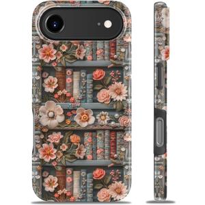 MERRO for iPhone Air Case - Wireless Charging Compatible - Dual-Layer Hard Shell & Silicone Cover - Protective Phone Case with Cute Wildflower Designs for iPhone 17 Air - Blossom Bookshelf Design