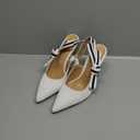 Slingback Heels for Women Closed Pointed Toe High Heels Bowknot Knitted Dress Work Wedding Pumps Shoes (9, White)