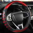 QCYP PU Leather Car Steering Wheel Cover with Anti-Slip Grip, for Women and Men, Universal Fit for 14.5-15 Inch Cars, Trucks, SUVs (Red (Round), Medium(Standard) Size[14 1/2''-15''])