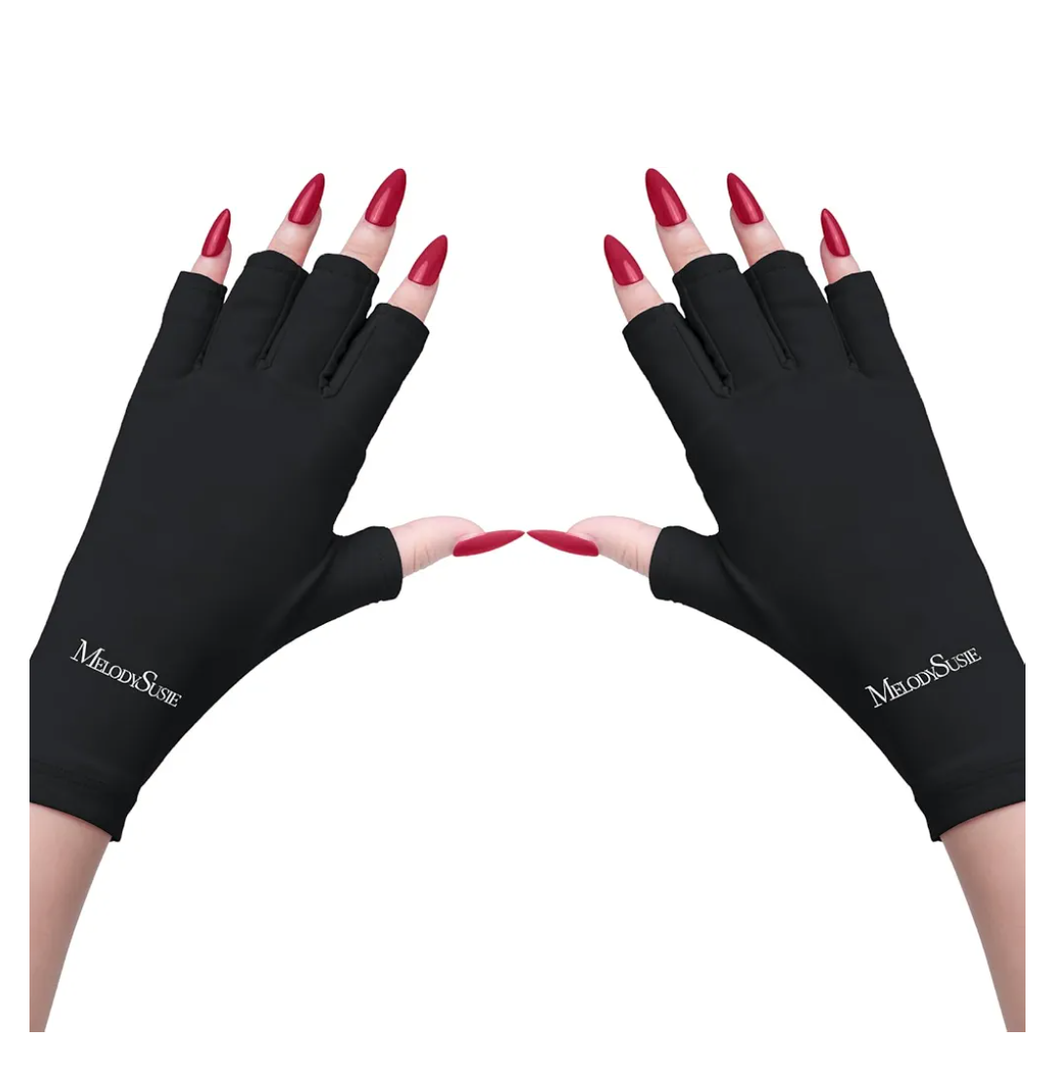 MelodySusie UV Gloves for Gel Nail Lamp, Professional UPF50+ UV Protection Gloves for Manicures, Art Skin Care Fingerless Glove for Women Men Protect Hands from Sun and Nail Dryer Harm (Black)