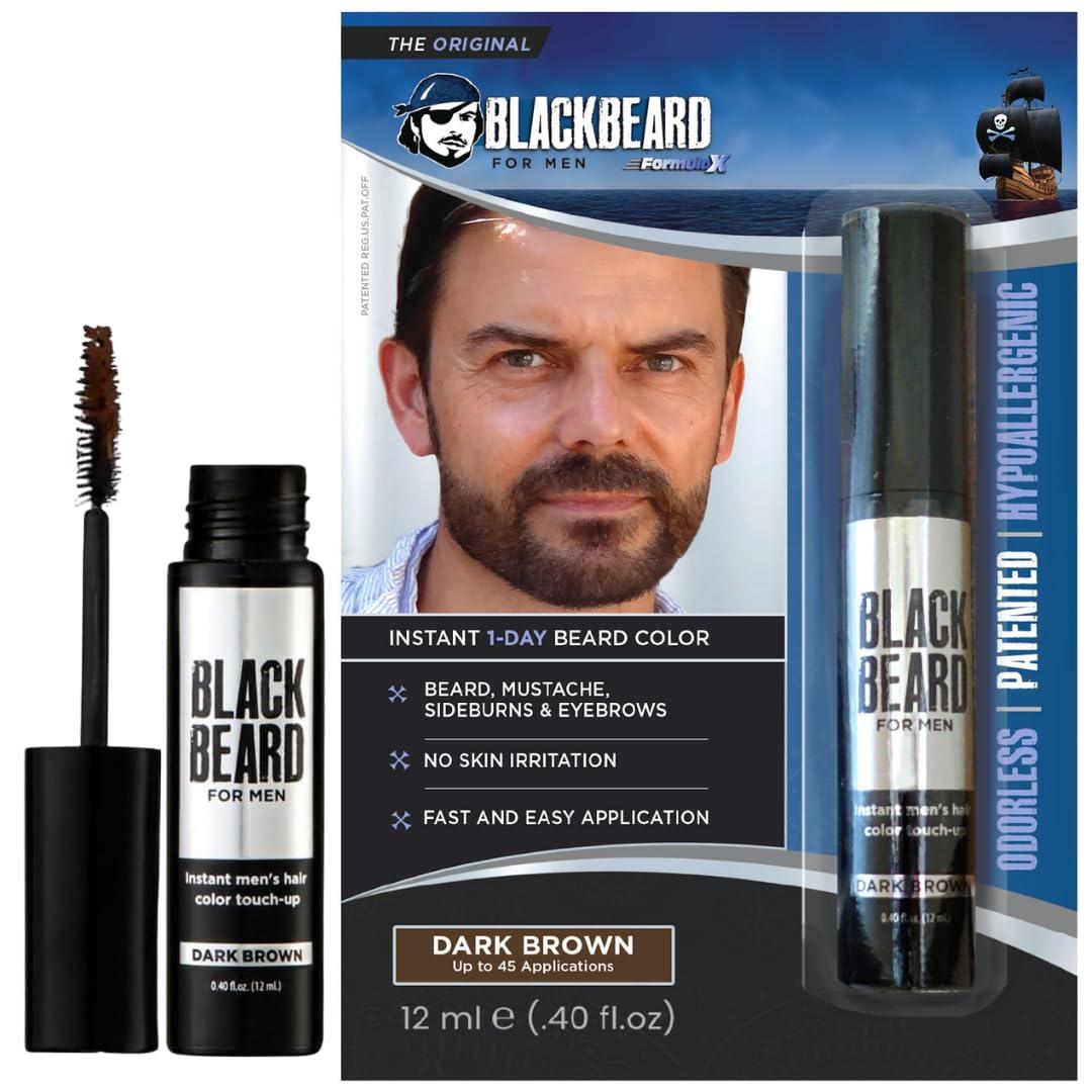 Blackbeard for Men Instant Beard Color  All Day Beard, Mustache, Eyebrow, and Sideburns Color  Temporary, Hypoallergenic Beard Dye Alternative  Up to 45 applications  Dark Brown, 1 Pack