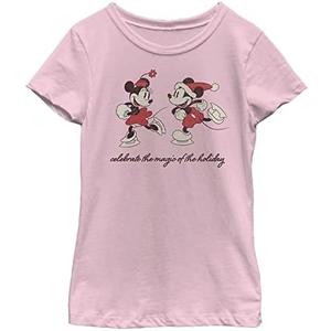 Disney Characters Vintage Holiday Skaters Girl's Solid Crew Tee, M