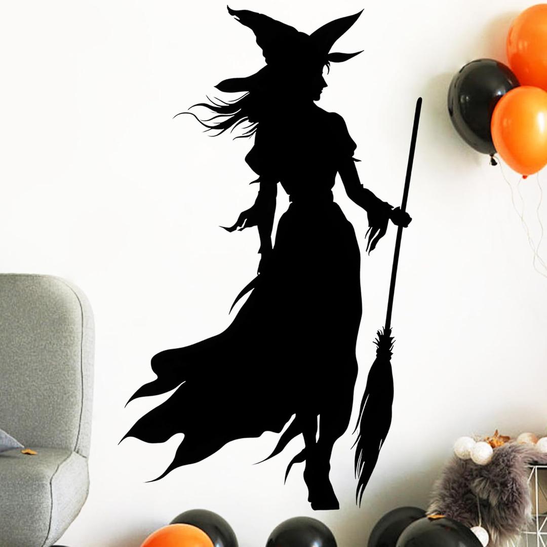 Halloween Wall Decals,Peel and Stick Halloween Theme Decor Stickers,Removable Vinyl Spooky Scary Face Wall Sticker for Holiday Party Decor. (Wicked Witch Silhouette Wall Decal)