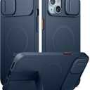 SURITCH for iPhone 14 Plus/15 Plus Case with Magnetic Camera Slide Cover and Adjustable Kickstand, Compatible with MagSafe, Shockproof Bumper Case Slim Protective Cover 6.7 Inch, Blue