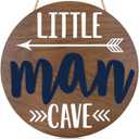 Little Man Cave Wooden Round Door Sign for Little Boy Nursery Room Wall Art Natural Wood Baby Toddler Kids Bedroom Living Room Hanging Rustic Farmhouse Decor -Blue