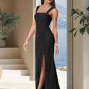 Women Sexy Mesh Tie Low Back Sleeveless Split Ruched Maxi Dress Party Cocktail Long Dress Wedding Guest Dresses (Black, L)