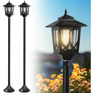 63" Solar Lamp Post Light 2 Pack, Solar Light Posts for Outside Waterproof, Outdoor Lamps for Patio, Backyard, Front Porch Decor, Warm White, Replaceable Bulb (Black)
