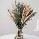 Boho Dried Flower Bouquet Pampas Grass Bouquet with Lavender, Eucalyptus, Wheat & Bunny Tail Rustic Dried Floral Arrangement for Olive Green Decor, Farmhouse Flowers, and Wedding Centerpieces