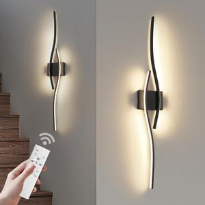 Modern LED Wall Sconce Set of Two with Remote Control, Step less Colors 3000K-6000K & Dimming Black Wall Light with LED Wall Lamp for Bedroom Living Room Bathroom Hallway 39.4inch Length