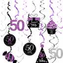 50th Birthday Decorations for Women Purple Silver Black Women 50th Birthday Party Decoration Purple Silver Black Foil Hanging Swirls Decorations 50th Birthday Party Hanging Decor