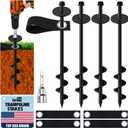 Eurmax USA Ground Anchors Screw in Trampoline Anchors High Wind Tent Stakes Heavy Duty Ground Stakes Trampoline Stakes Anchor Kit Set of 4 Bonus 4 Strong Belt (Black)