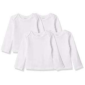 Hanes baby girls Ultimate Flexy 4 Pack Long Sleeve Crew Tees T Shirt Set, Diamond White, 0-6 Months US
