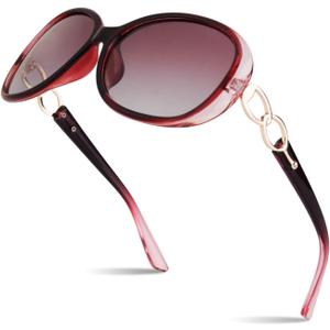 Sunier Sunglasses Womens Polarized Trendy Oversized Sun Glasses Fashion Ladies Shades 100% UV400 Protection S85 (A | Clear Red Frame | Gradient Red Lens)