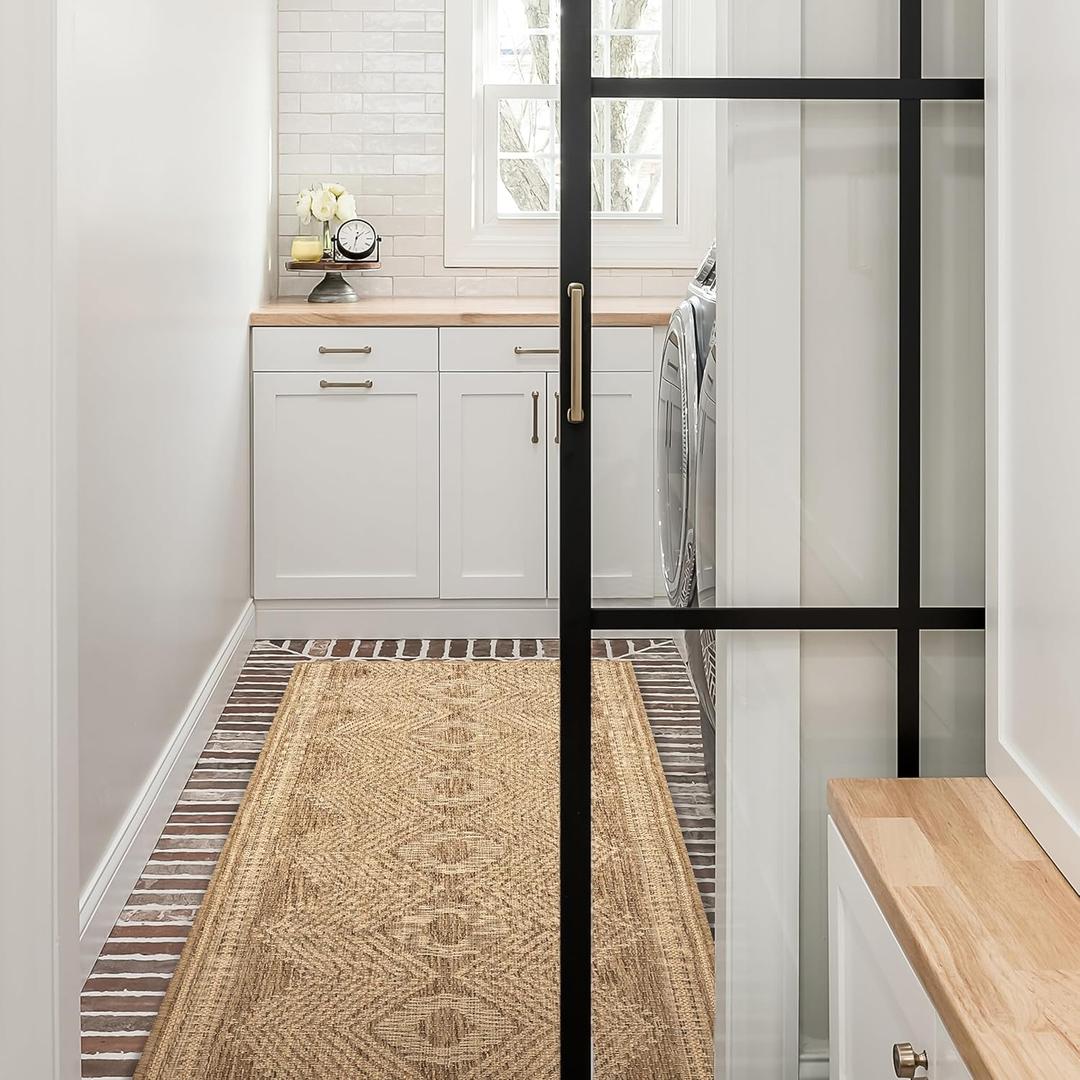 Nuloom Ranya Light Brown/Ivory, 2' x 8', Tribal Geometric, Soft and Cozy, High Traffic, Stain Resistant, Easy Clean, Durable Runner for Indoor/Outdoor Patio, Deck, Porch, Garden, Courtyard