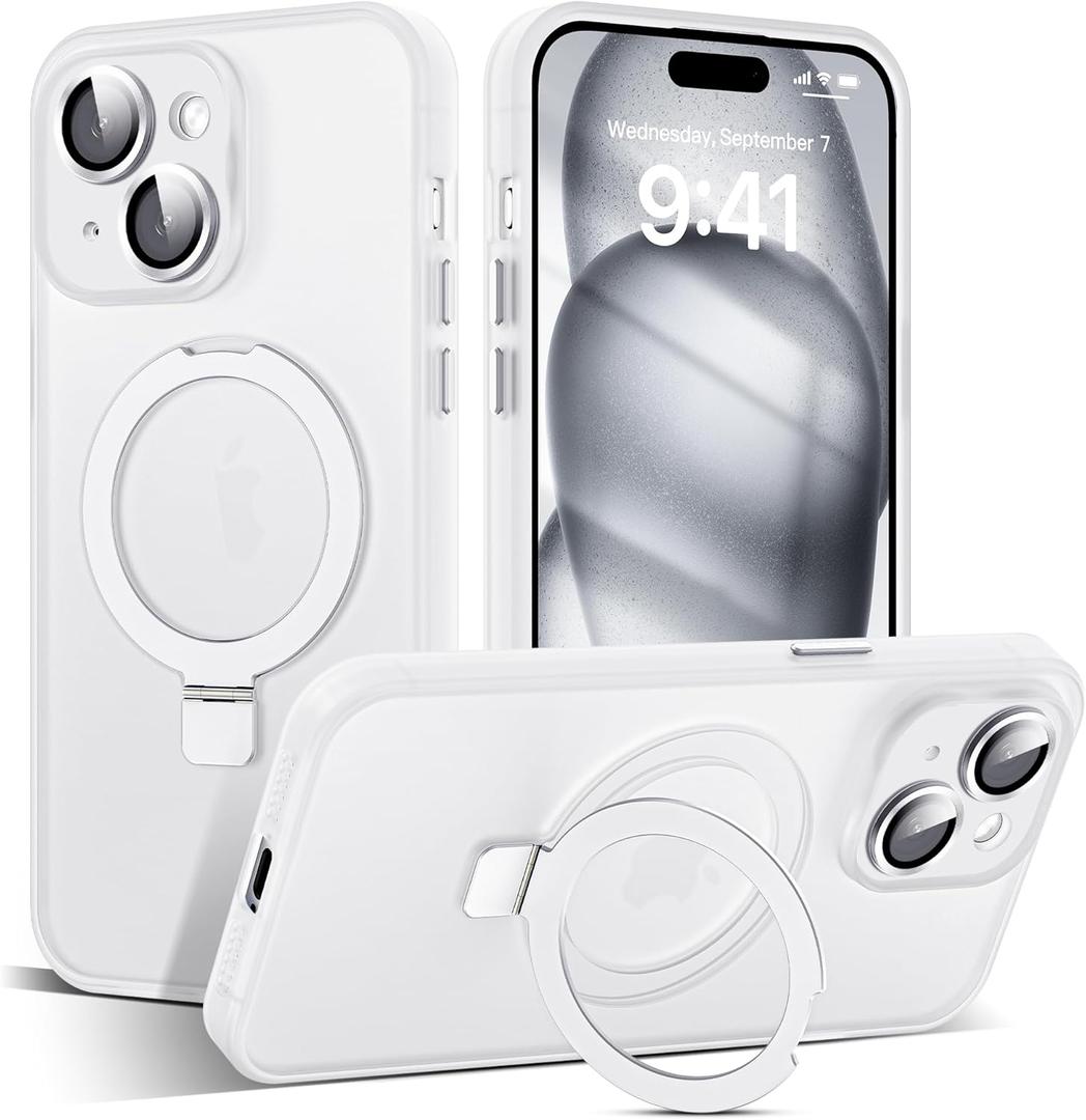 Designed for iPhone 14 Case with Magnetic Invisible Ring Stand[Military Drop&Full Camera Lens Protection][Compatible with Mag-Safe] Matte Slim Phone Cases for iPhone 14 6.1",Translucent