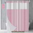 AXURXUI No Hook Shower Curtain with Snap in Liner and Sheer Window, Boho Multi-Color Striped Fabric Shower Curtain Set for Bathroom Decor, Washable and Quick Install, Pink, 71 X 84 Inches