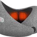Travel Neck Pillow 3 in 1 with Heating and Massage, Memory Foam Cervical Pillow, Asymmetrical Sides Wireless Portable for Airplane Car Office, Skin-Friendly Cover360 Ergonomic Design
