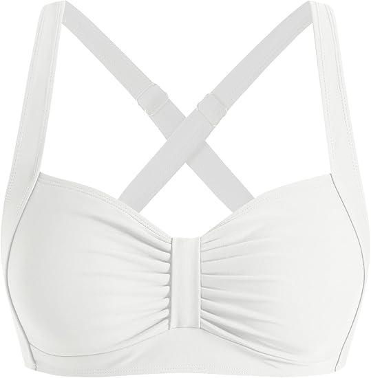 ZAFUL Women Bikini Top Only-Ruched Bra Padded Bathing Suit Top Cross Back Vintage Retro Bathing Suit Tops 2026, Large